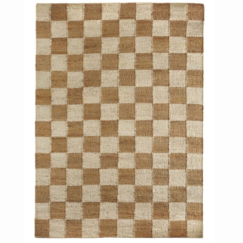 Checkerboard Jute Natural Rug with natural and brown checkerboard pattern.