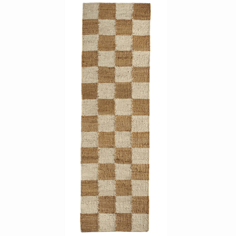 Checkerboard Jute Natural Runner with a natural and brown checkerboard pattern.