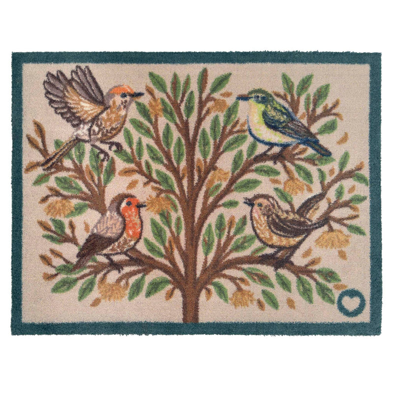 Chorus Birds Beige Charity Doormat with multicoloured birds on a tree.
