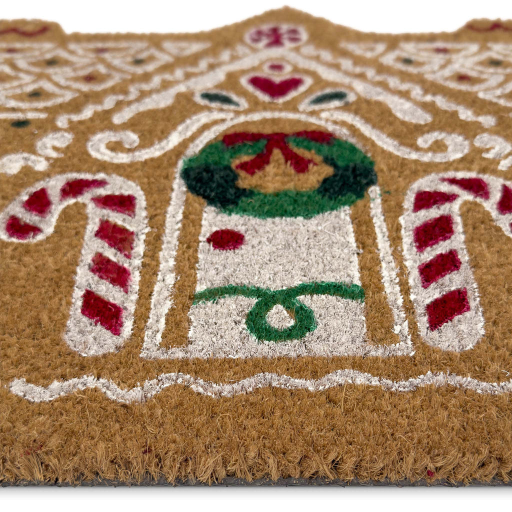 Gingerbread Cottage Coir Doormat - a 100% recycled material coir doormat featuirng a colourful gingbread house.
