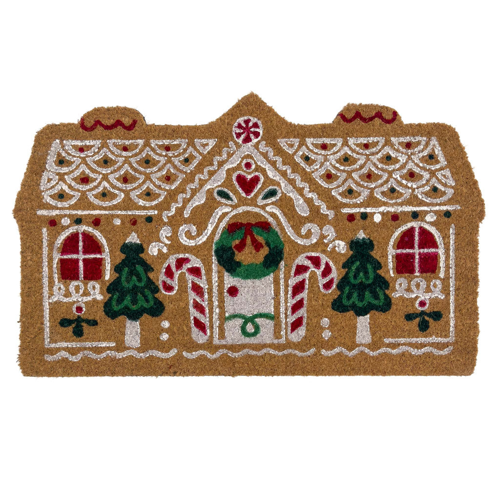 Gingerbread Cottage Coir Doormat - a 100% recycled material coir doormat featuirng a colourful gingbread house.