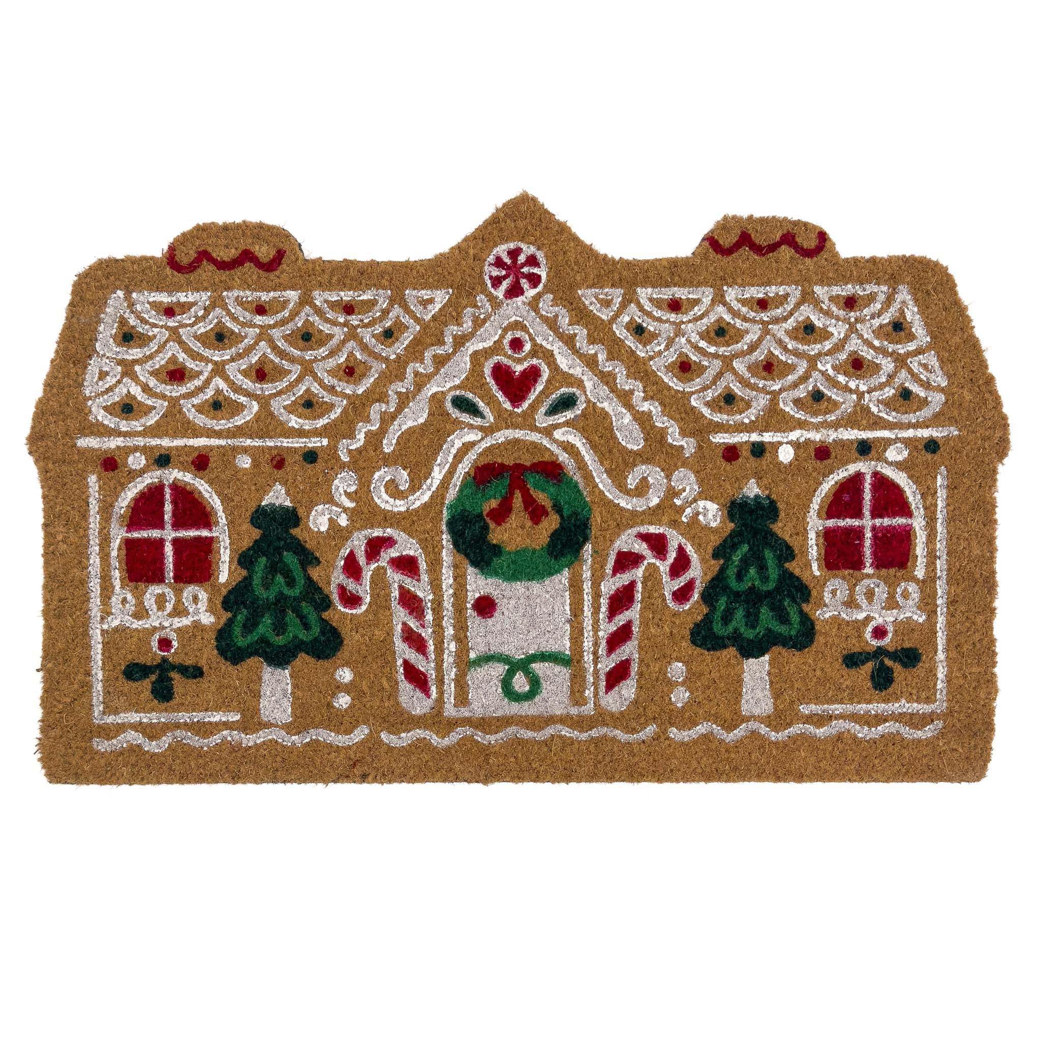 Gingerbread Cottage Coir Doormat - a 100% recycled material coir doormat featuirng a colourful gingbread house.