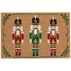 Christmas Nutcracker Coir Doormat with three colourful nutcrackers.