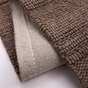 Chunky Knit Rug Brown- 100% wool rug featuring a knitted pattern in brown.