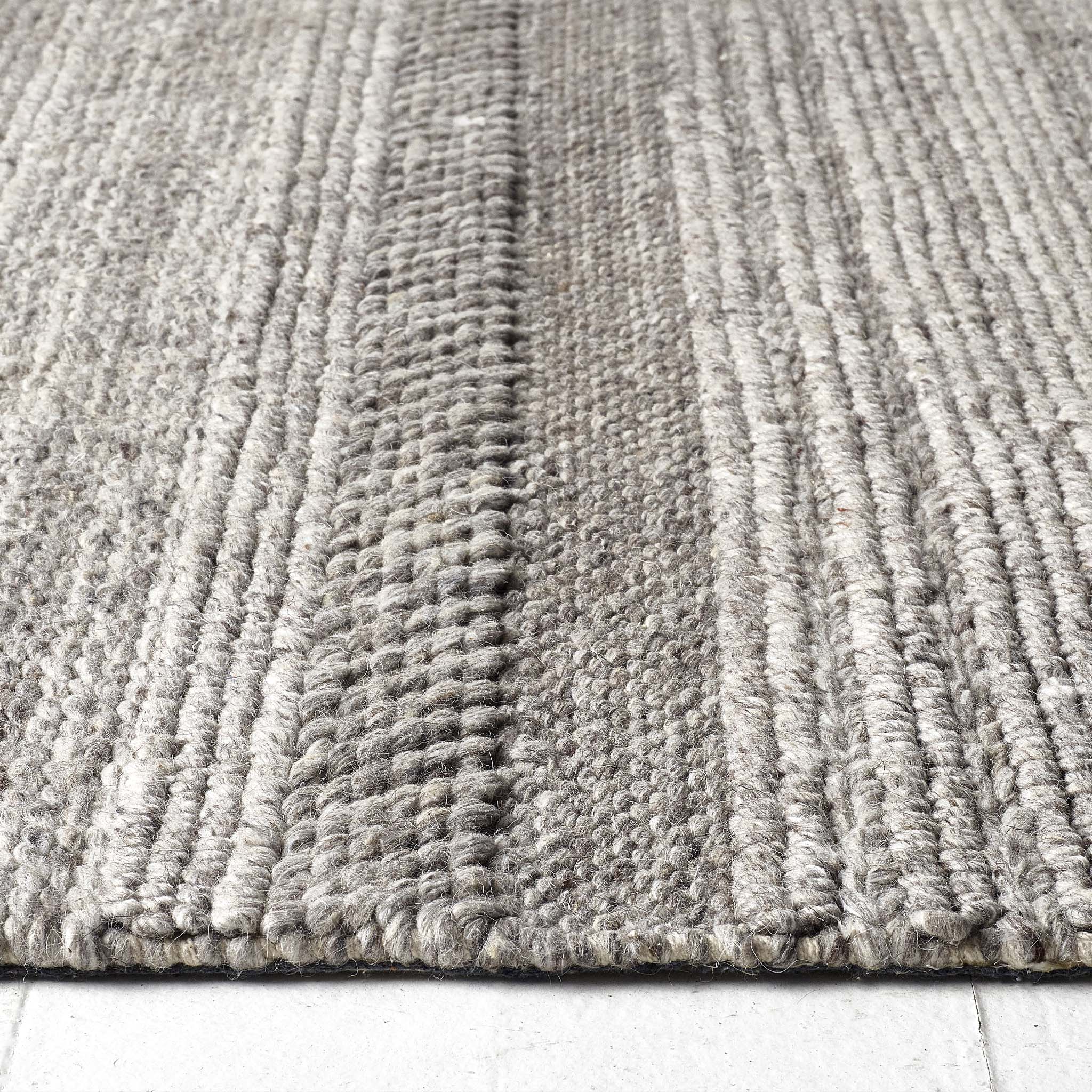 Close-up of Chunky Knit Grey Wool Rug showing pile height and the knitted pattern design.