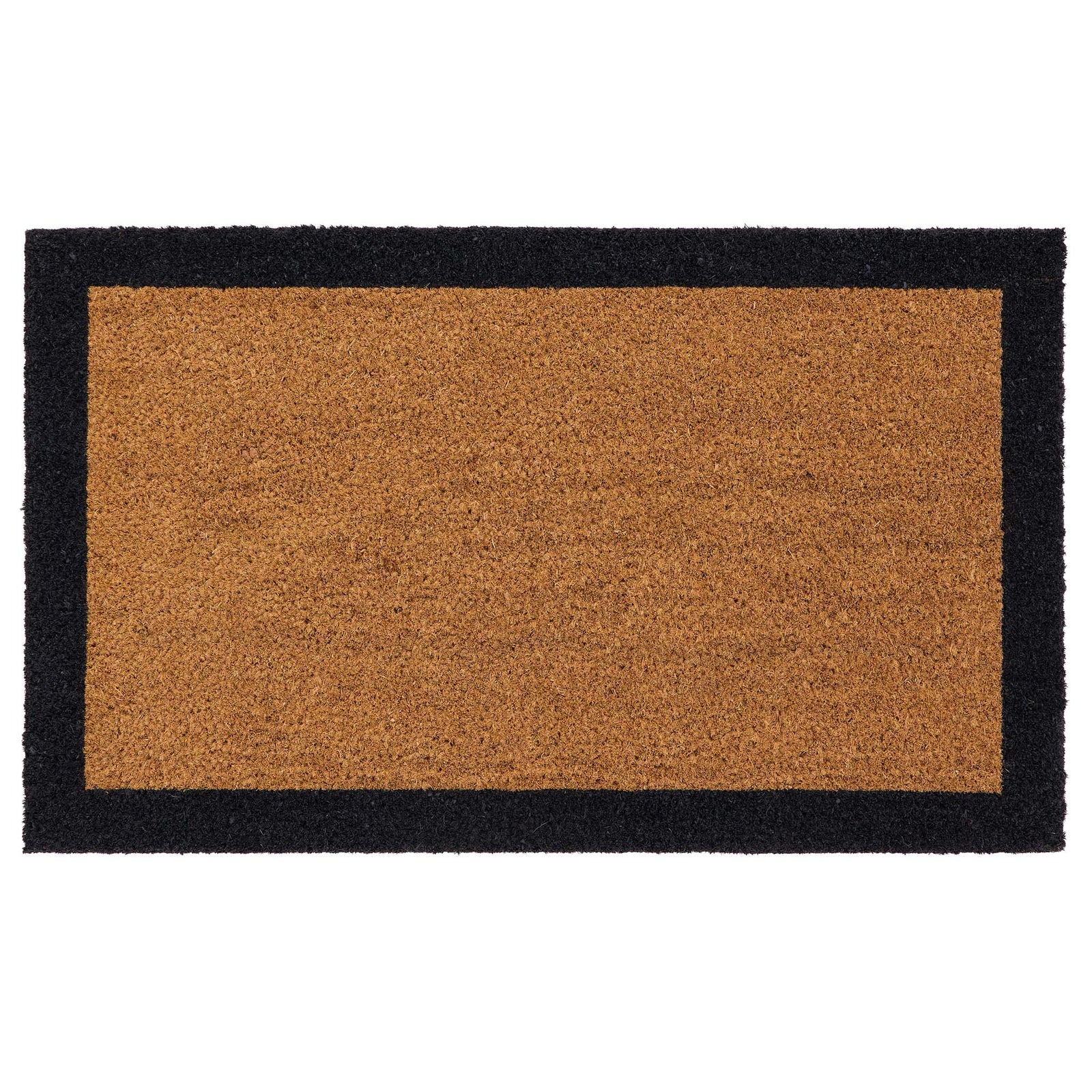Printed Coir Border Black Doormat. Made from eco-friendly materials featuring a black border. 