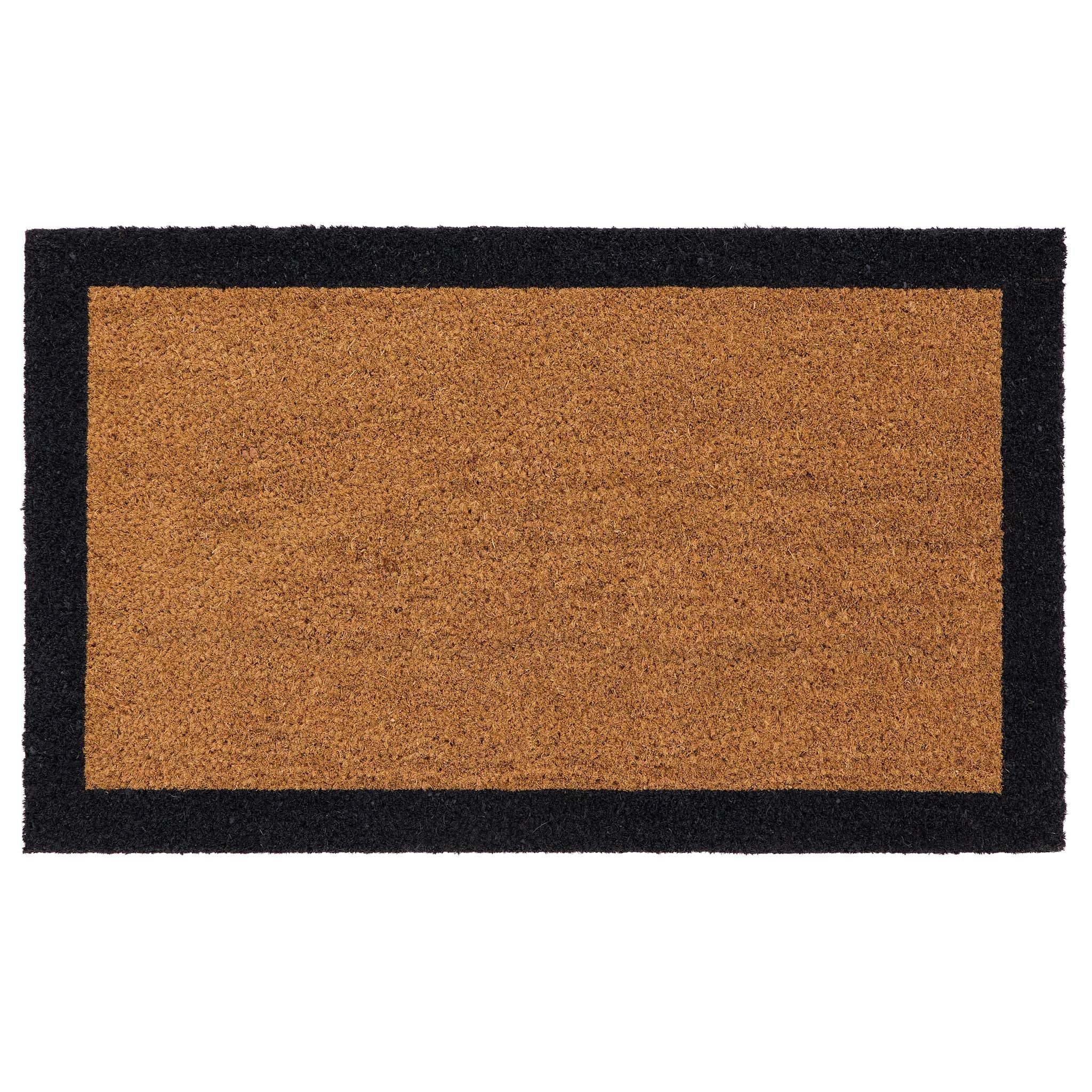 Printed Coir Border Black Doormat. Made from eco-friendly materials featuring a black border. 