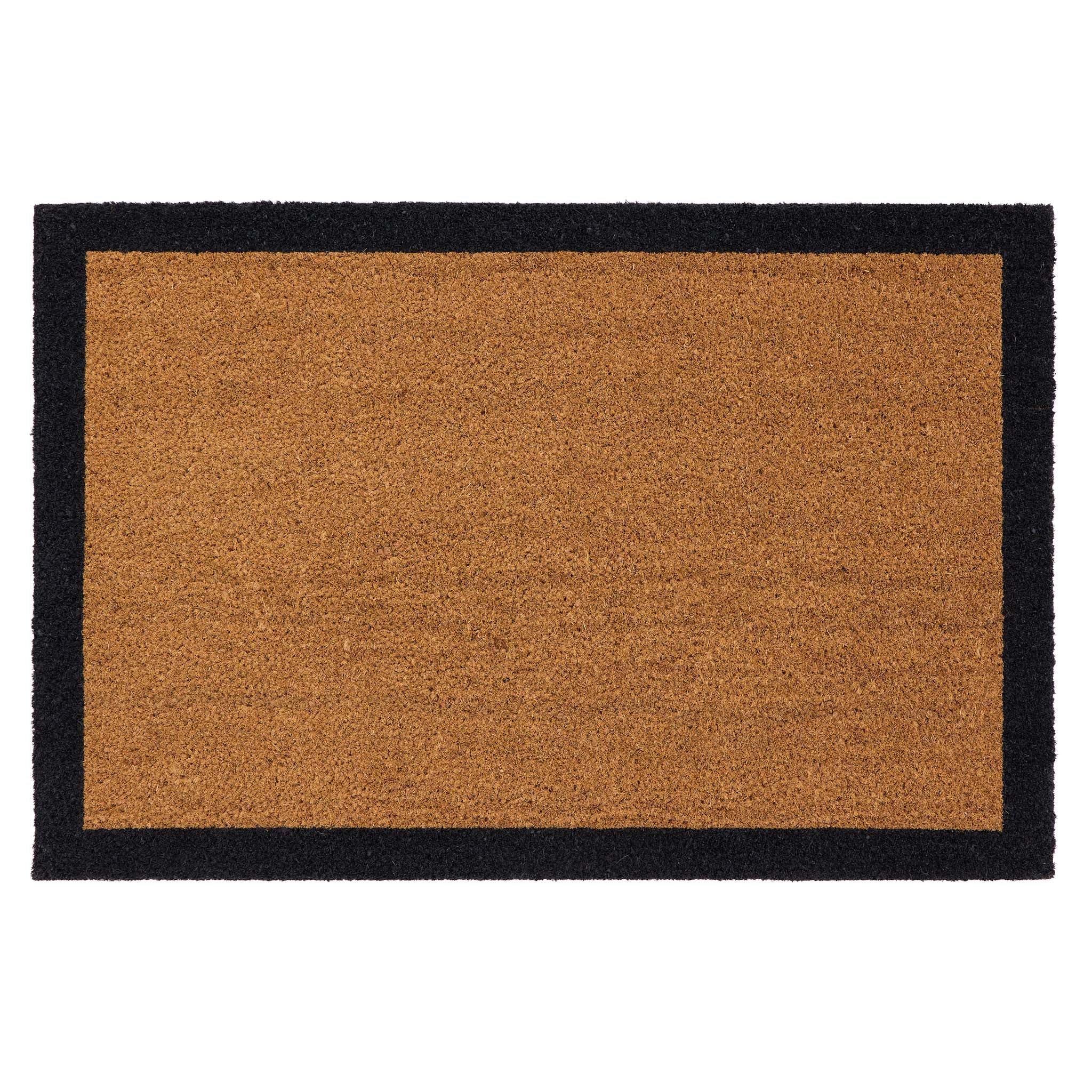 Printed Coir Border Black Doormat. Made from eco-friendly materials featuring a black border. 