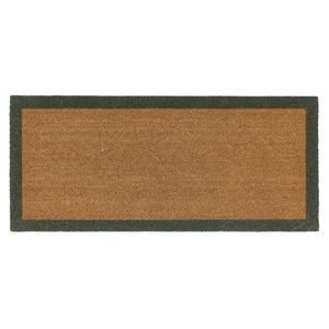 Printed Coir Border Green Runner- made from recycled materials featuring a green border.