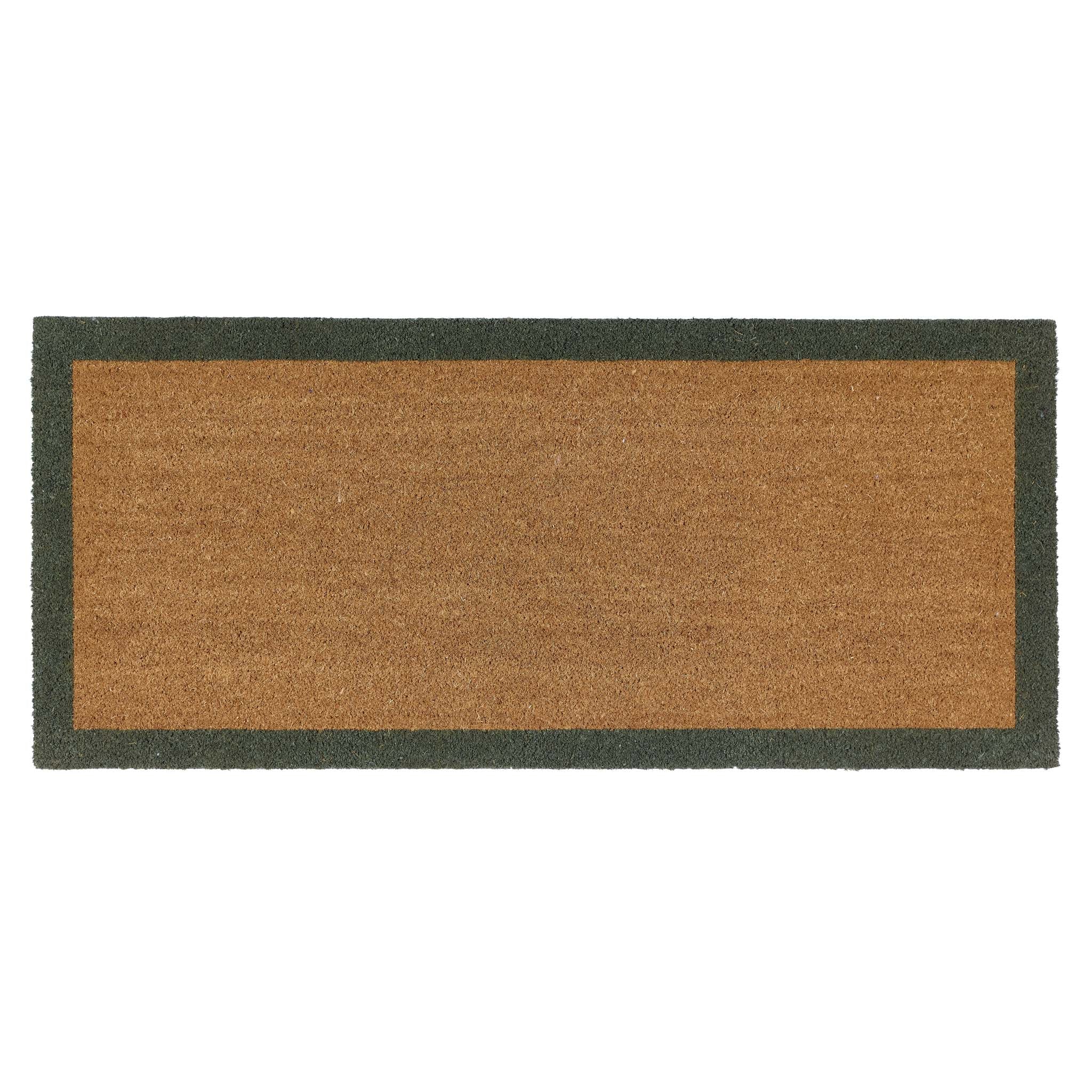 Printed Coir Border Green Runner- made from recycled materials featuring a green border.