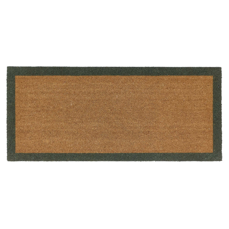 Printed Coir Border Green Runner- made from recycled materials featuring a green border.
