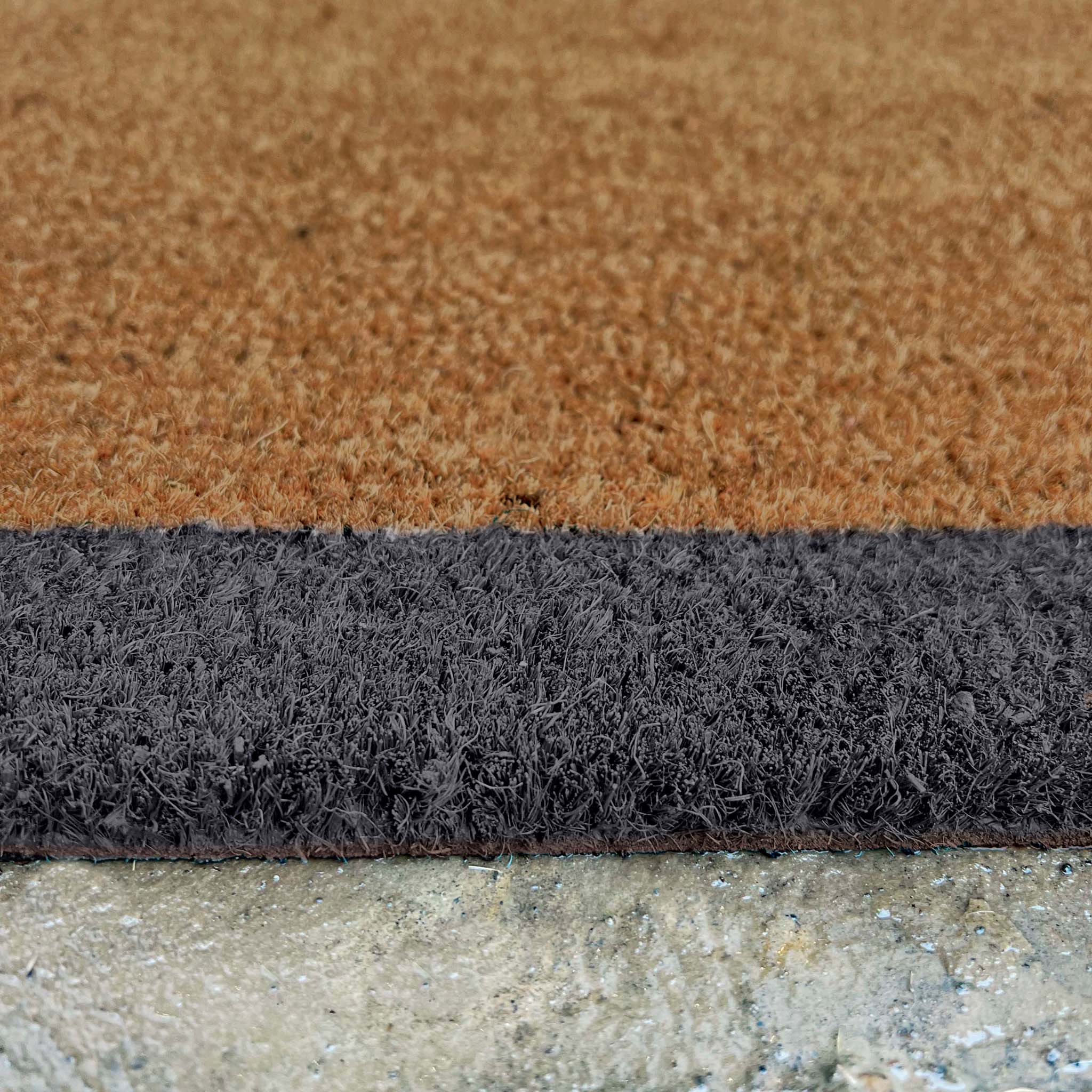 Printed Coir Border Grey Blue Runner. An eco-friendly doormat featuring a blue grey border. 