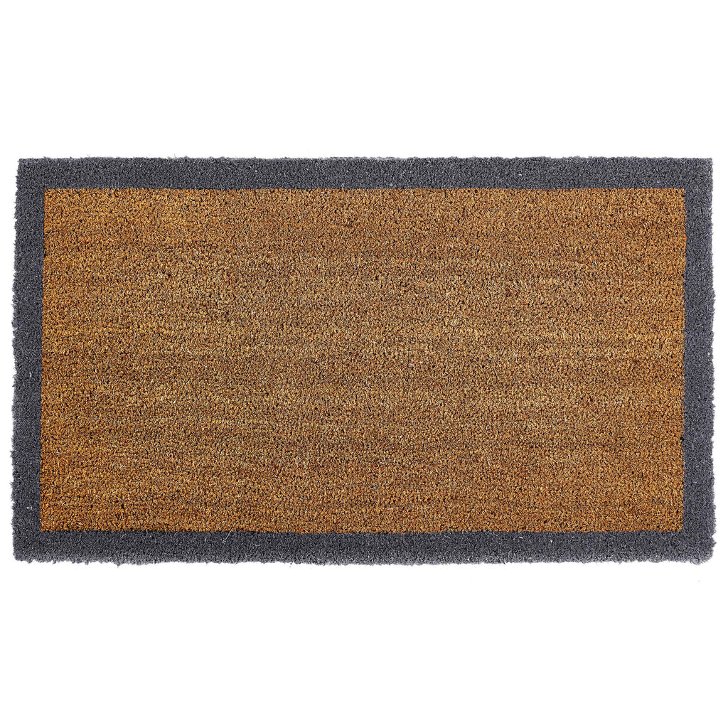 Printed Coir Border Grey Blue Doormat. Made from eco-friendly materials featuring a blue grey border. 