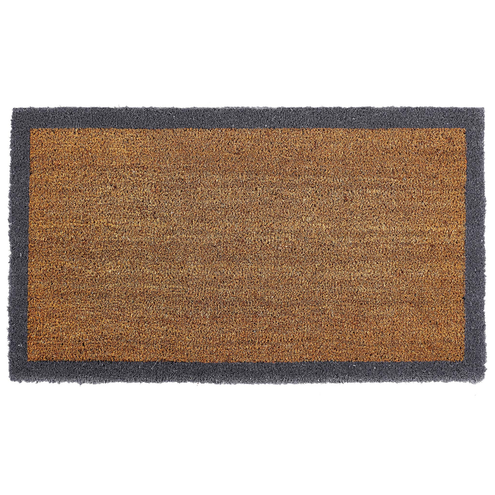 Printed Coir Border Grey Blue Doormat. Made from eco-friendly materials featuring a blue grey border. 
