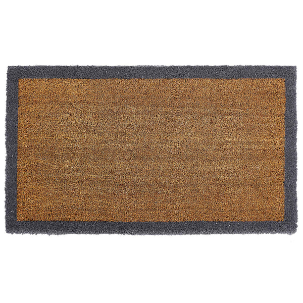 Printed Coir Border Grey Blue Doormat. Made from eco-friendly materials featuring a blue grey border. 