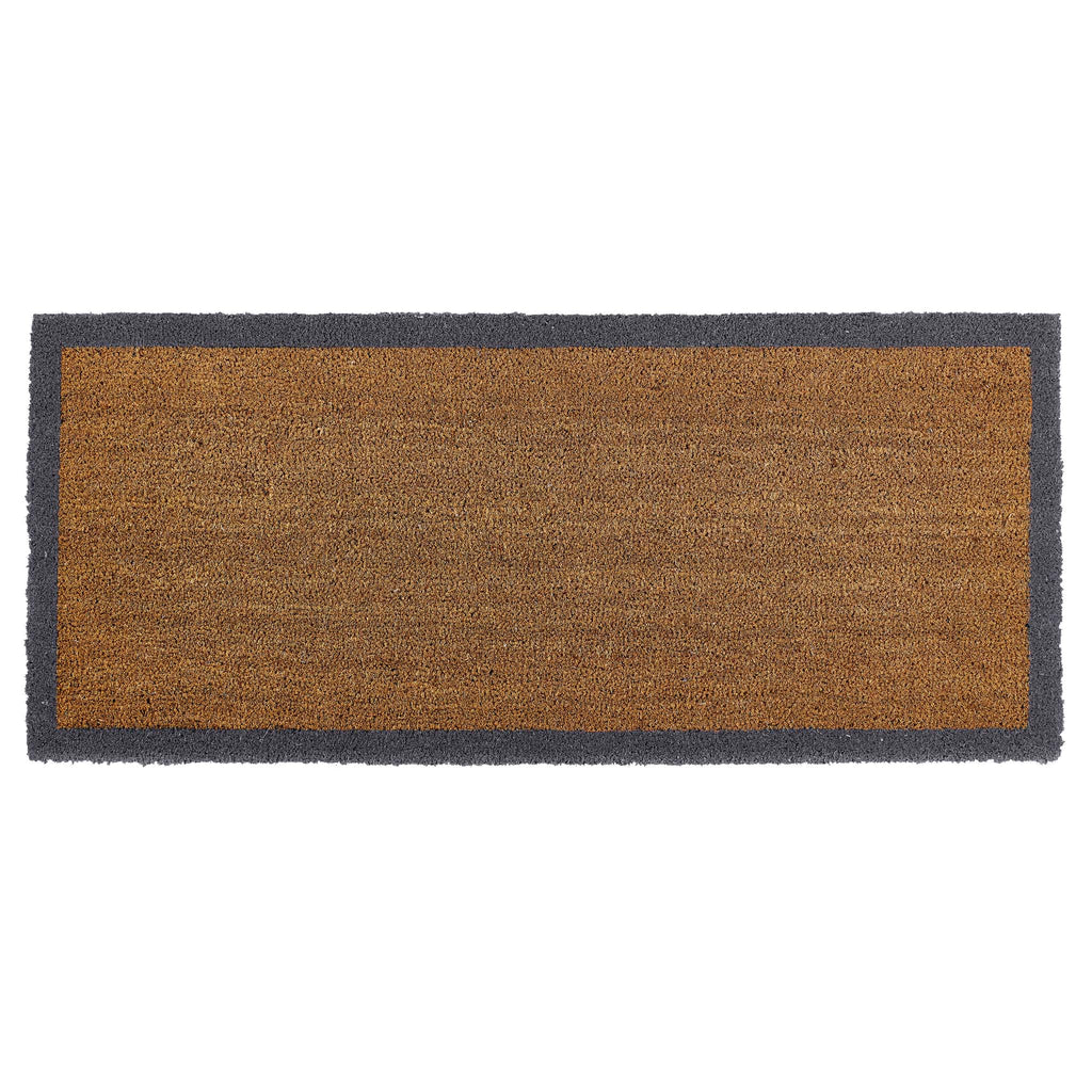 Printed Coir Border Grey Blue Runner. An eco-friendly doormat featuring a blue grey border. 