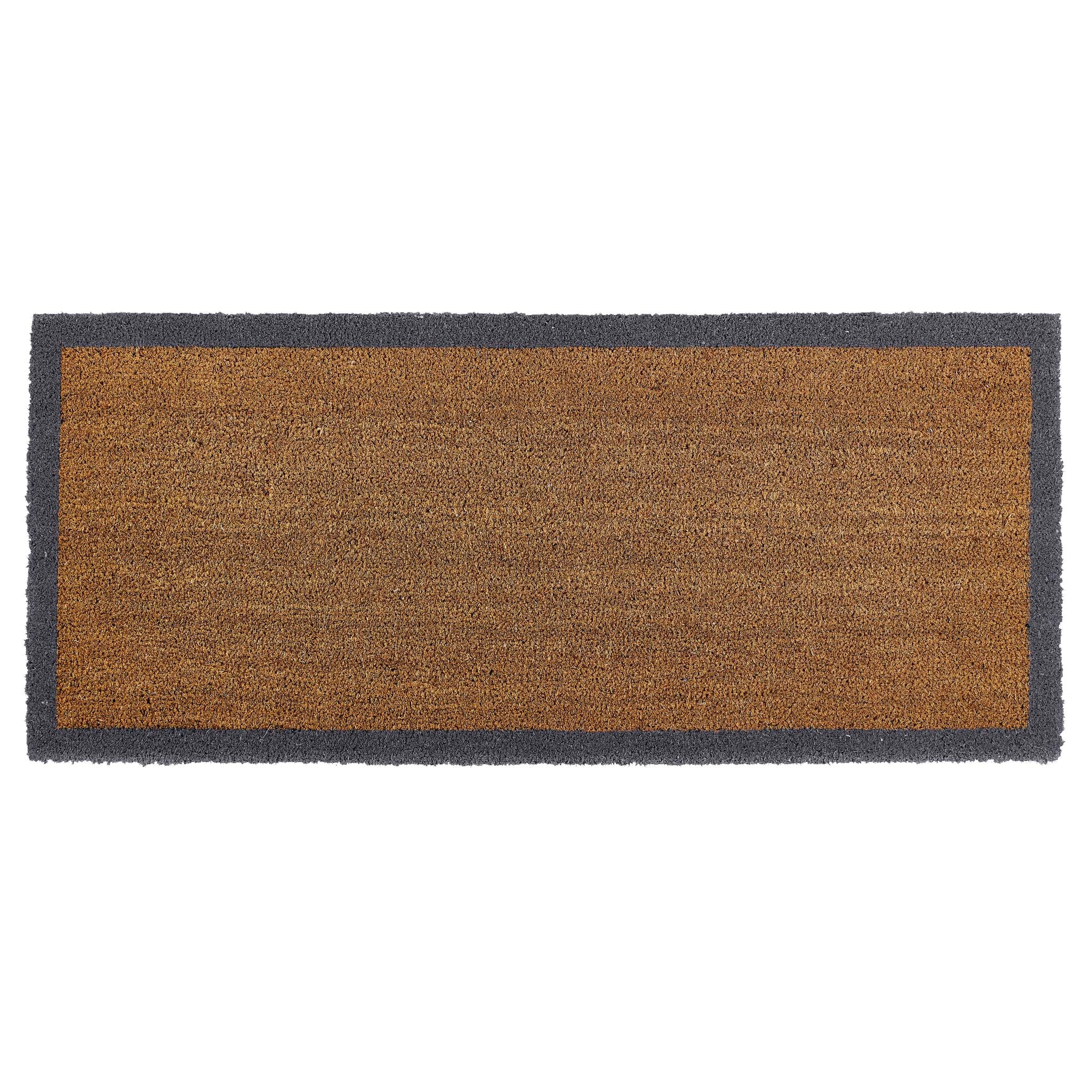 Printed Coir Border Grey Blue Runner. An eco-friendly doormat featuring a blue grey border. 
