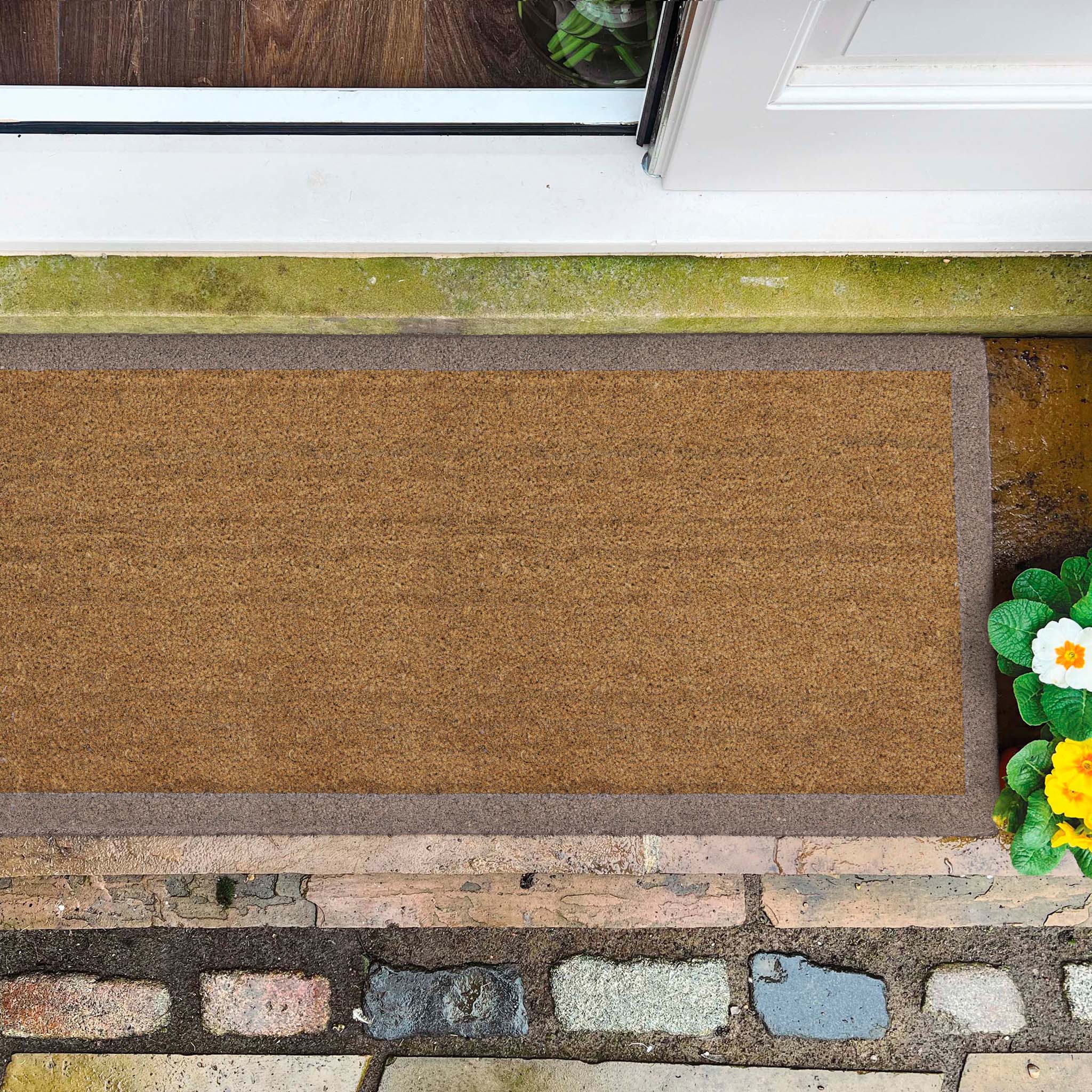 Coir border Taupe Runner - Coir runner featuring a light brown border. 