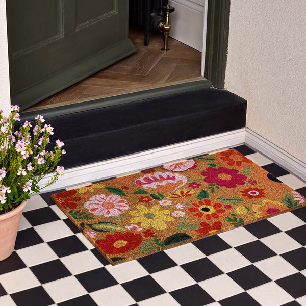 Bright Blooms Coir Doormat- made from natural coconut fibres with an eco-friendly backing. 