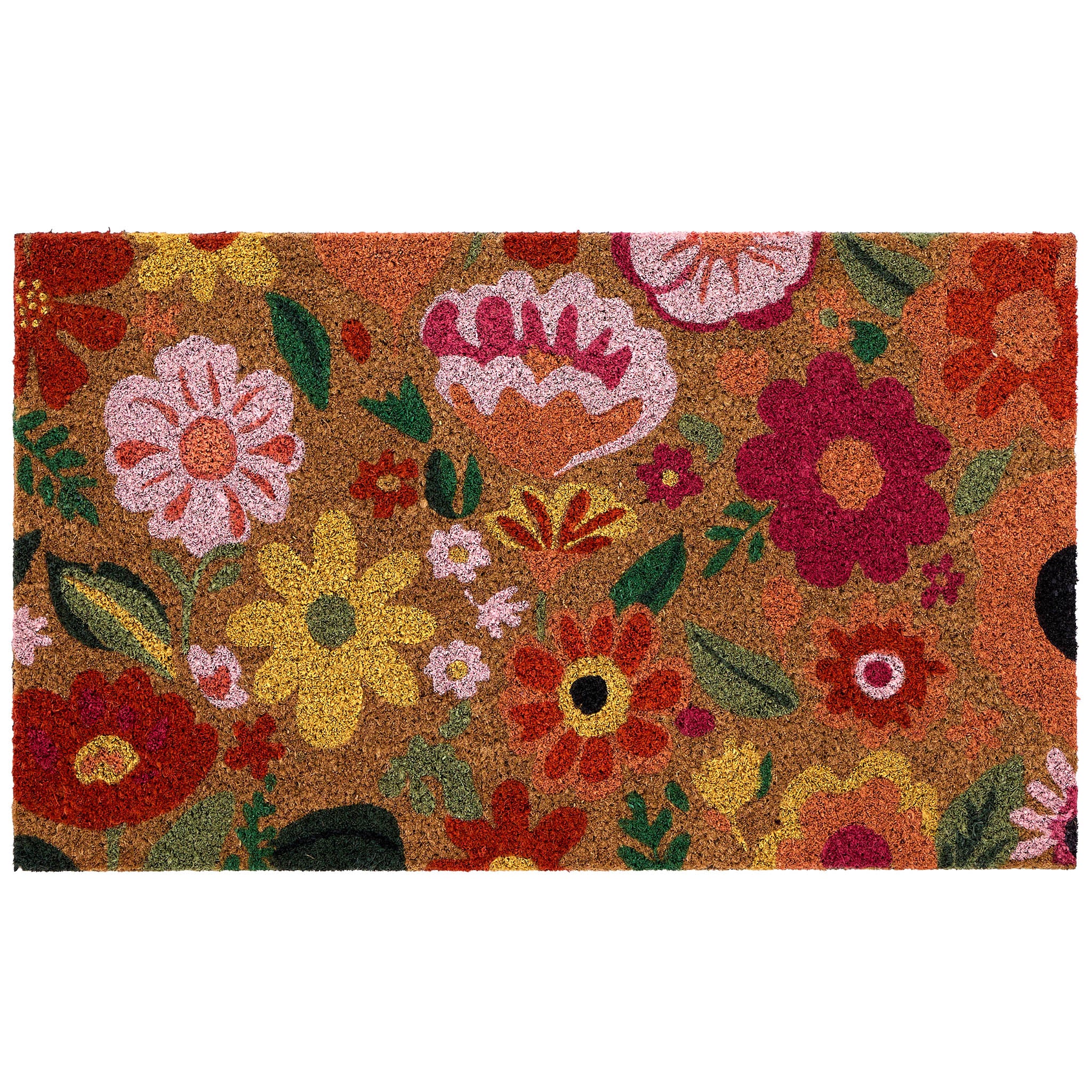 Bright Blooms Coir Doormat- made from natural coconut fibres with an eco-friendly backing. 