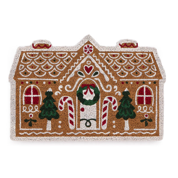 Gingerbread Cottage Coir with a fun  Christmas gingerbread house design.