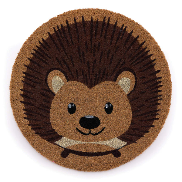 Hedgehog Circle Coir Doormat. Made from 100% natural coconut husk fibres featuring a circle hedgehog design. 