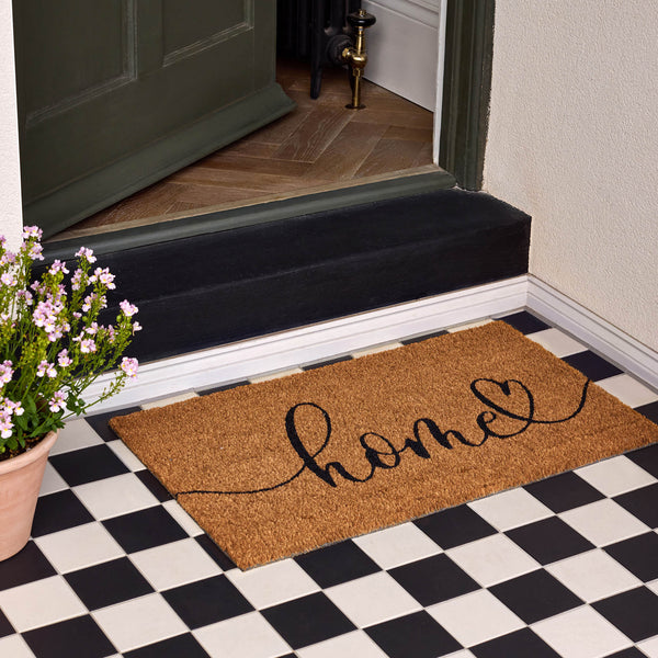 Home Script Coir Doormat- made from 100% coconut husk fibres with an eco-friendly backing.