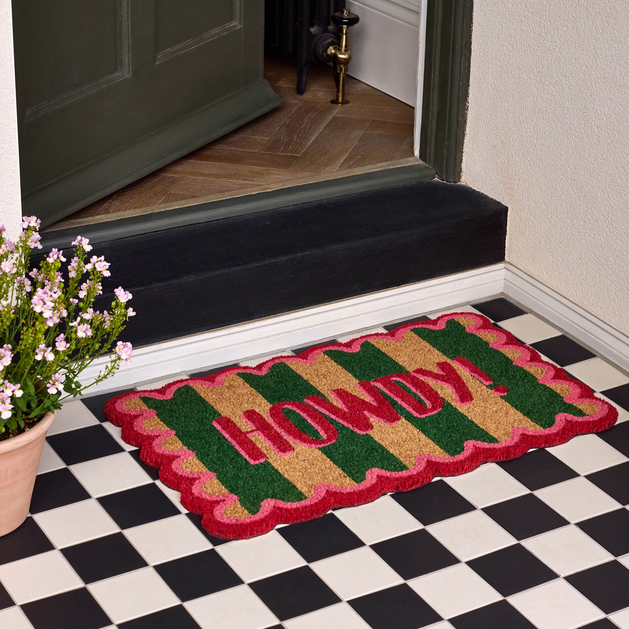 Howdy Stripe Coir Doormat- made from 100% coconut husk fibres with an eco-friendly backing.