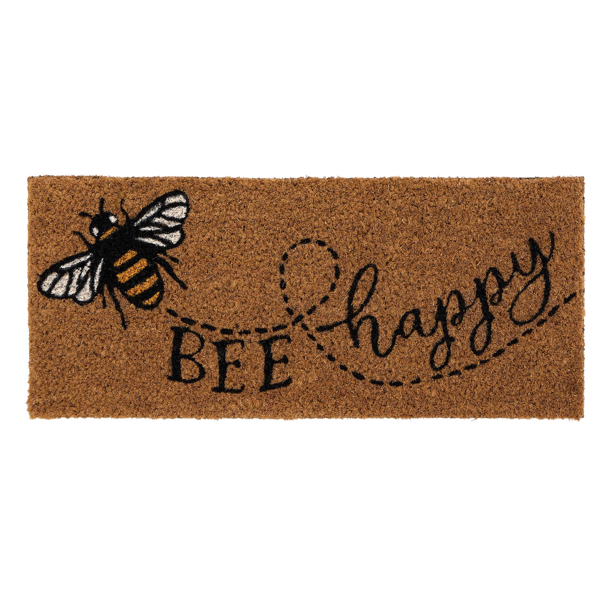 Coir Insert Bee Happy Doormat- made from 100% coconut husk fibres with a latex backing.