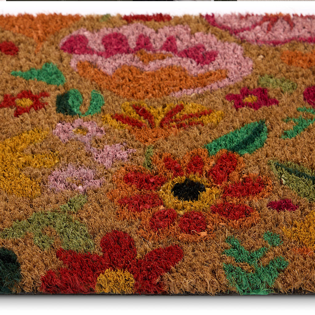 Coir Insert Bright Blooms Doormat- made from 100% coconut husk fibres with a eco-friendly latex backing. 