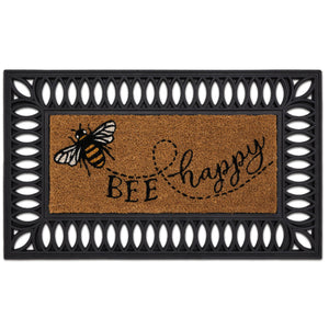 Coir Insert Bee Happy Doormat- made from 100% coconut husk fibres with a latex backing.