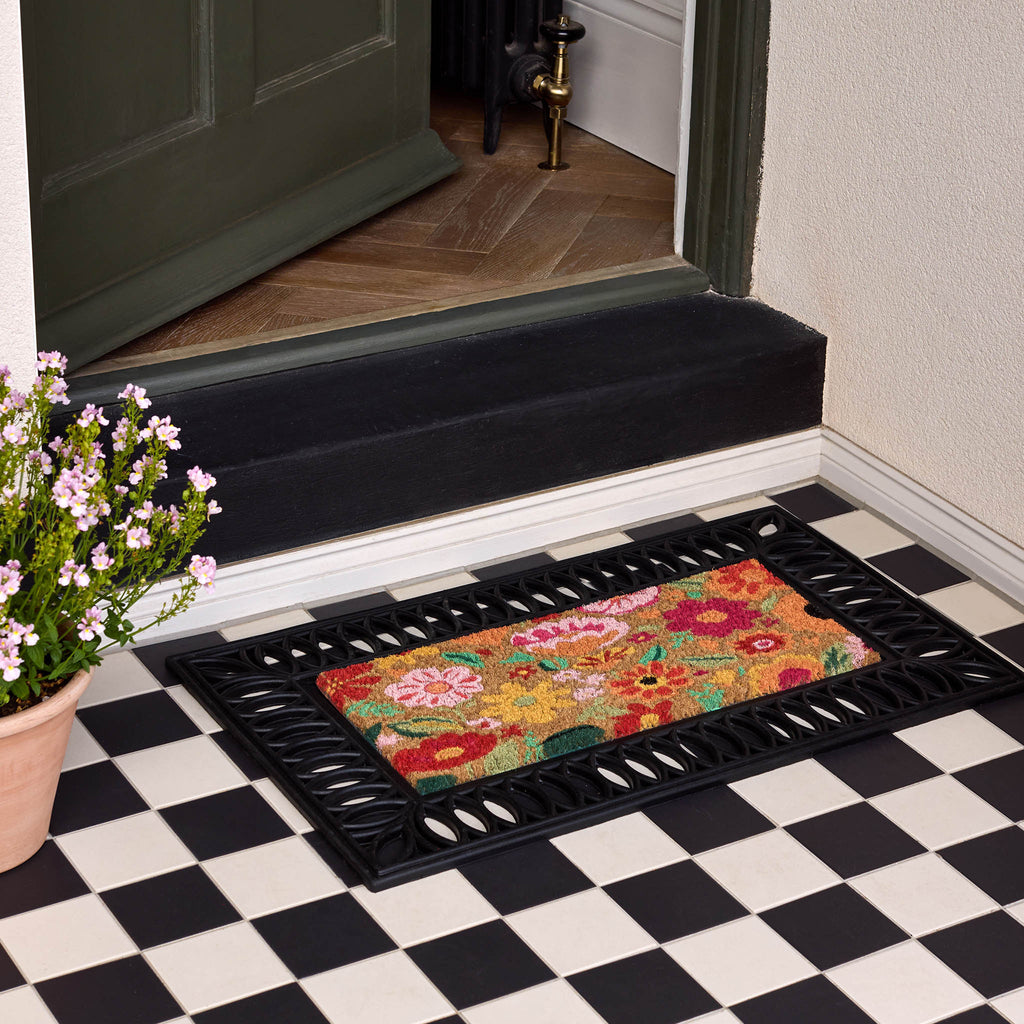 Coir Insert Bright Blooms Doormat- made from 100% coconut husk fibres with a eco-friendly latex backing. 