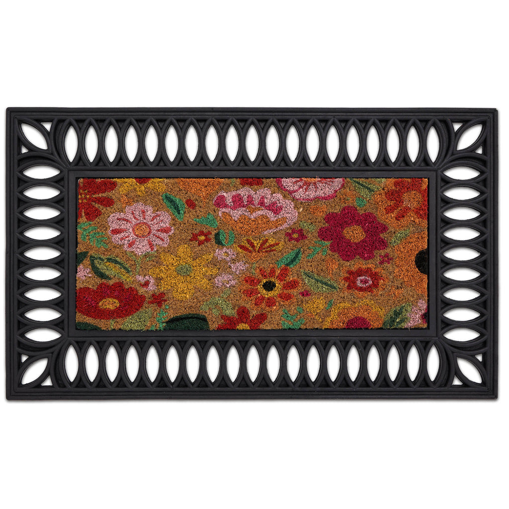 Coir Insert Bright Blooms Doormat- made from 100% coconut husk fibres with a eco-friendly latex backing. 