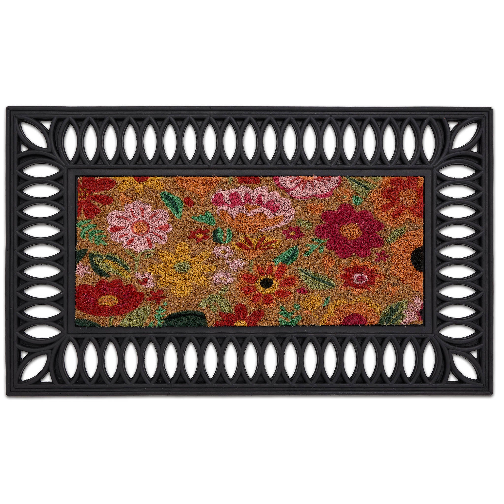 Coir Insert Bright Blooms Doormat- made from 100% coconut husk fibres with a eco-friendly latex backing. 