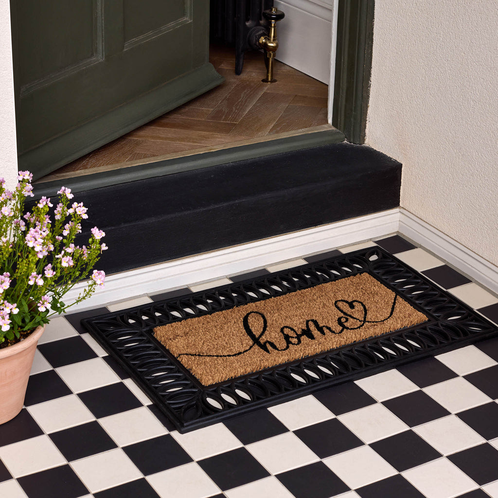 Coir Insert Home Script Doormat- made from 100% coconut husk fibres with a latex backing. 