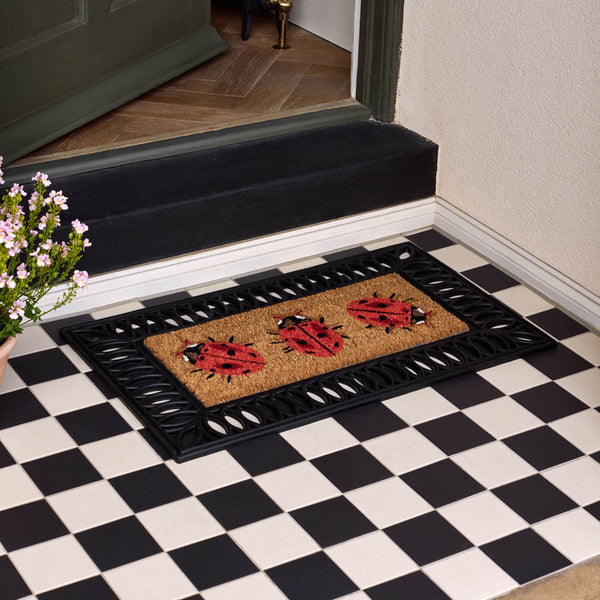 Coir Insert LadyBird Doormat- made from 100% coconut husk fibres with an eco-friendly backing.