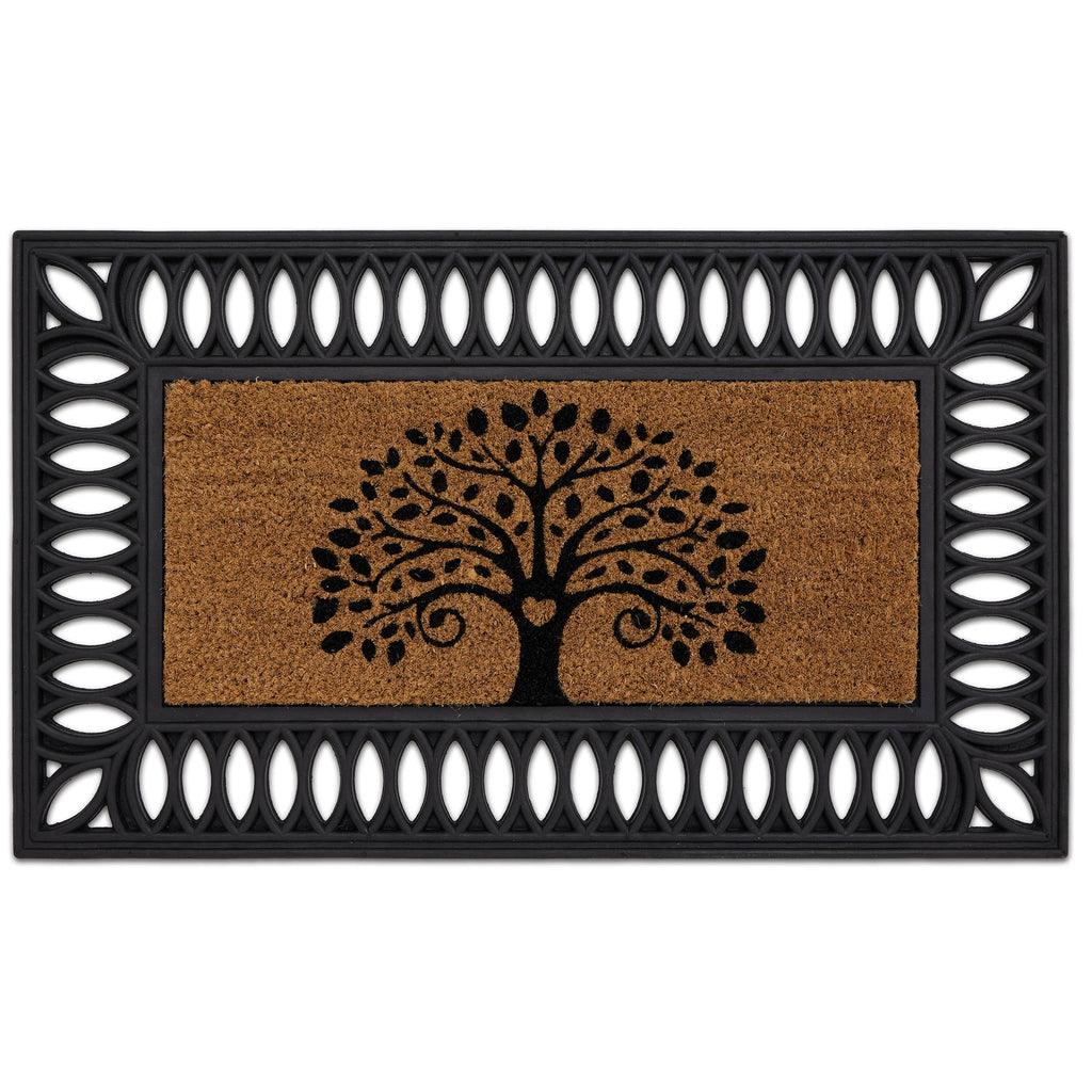 Coir Insert Tree Of Life Doormat- made from 100% natural coconut husk fibres featuring a graphic tree. 