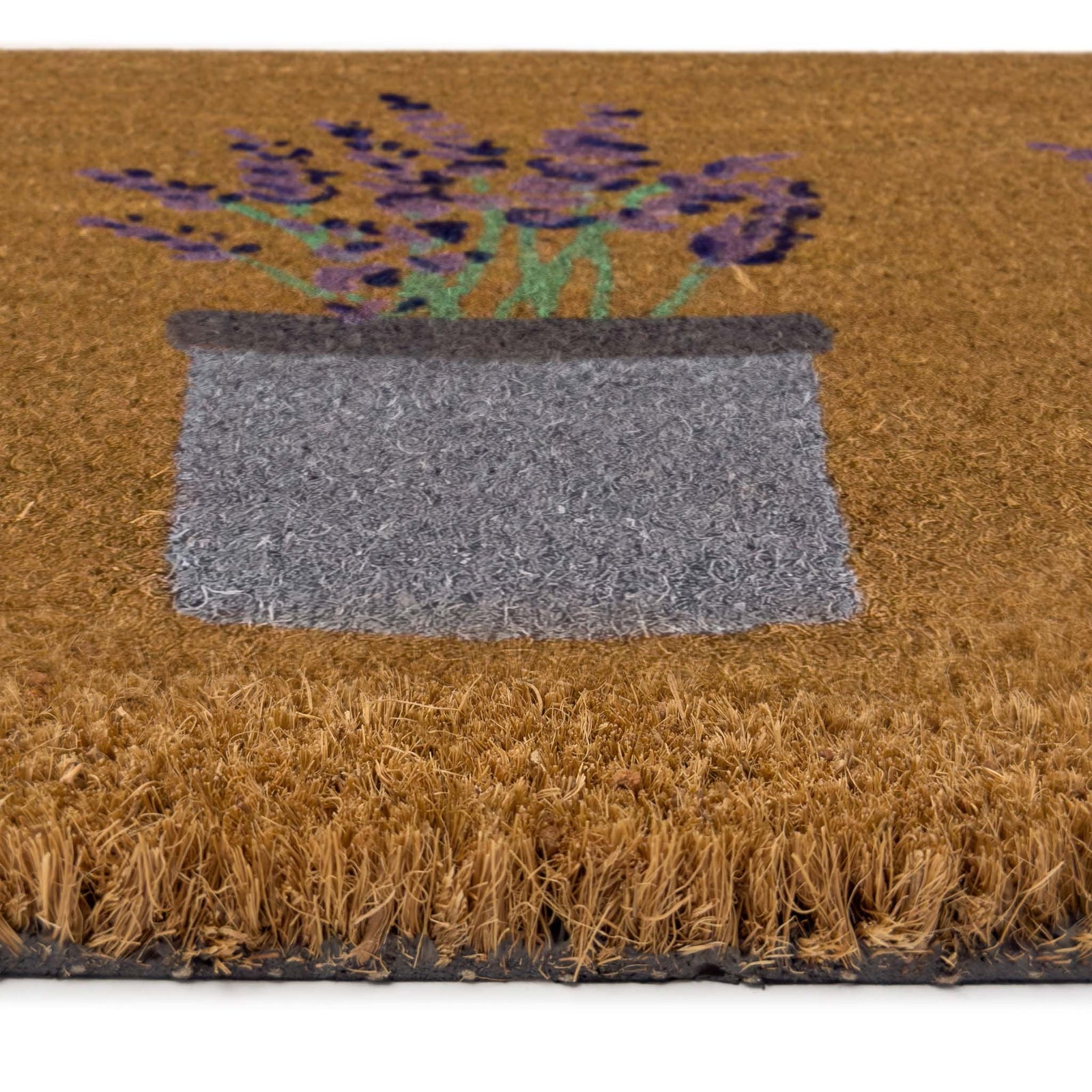Lavender Coir Doormat - a 100% recycled material coir doormat featuring 3 potted lavender plants.