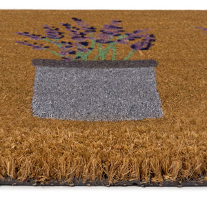 Lavender Coir Doormat - a 100% recycled material coir doormat featuring 3 potted lavender plants.