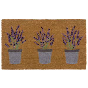 Lavender Coir Doormat - a 100% recycled material coir doormat featuring 3 potted lavender plants.