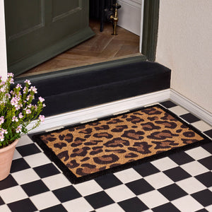 Leopard Border Coir Doormat- made from 100% coconut husk fibres with an eco-friendly backing.
