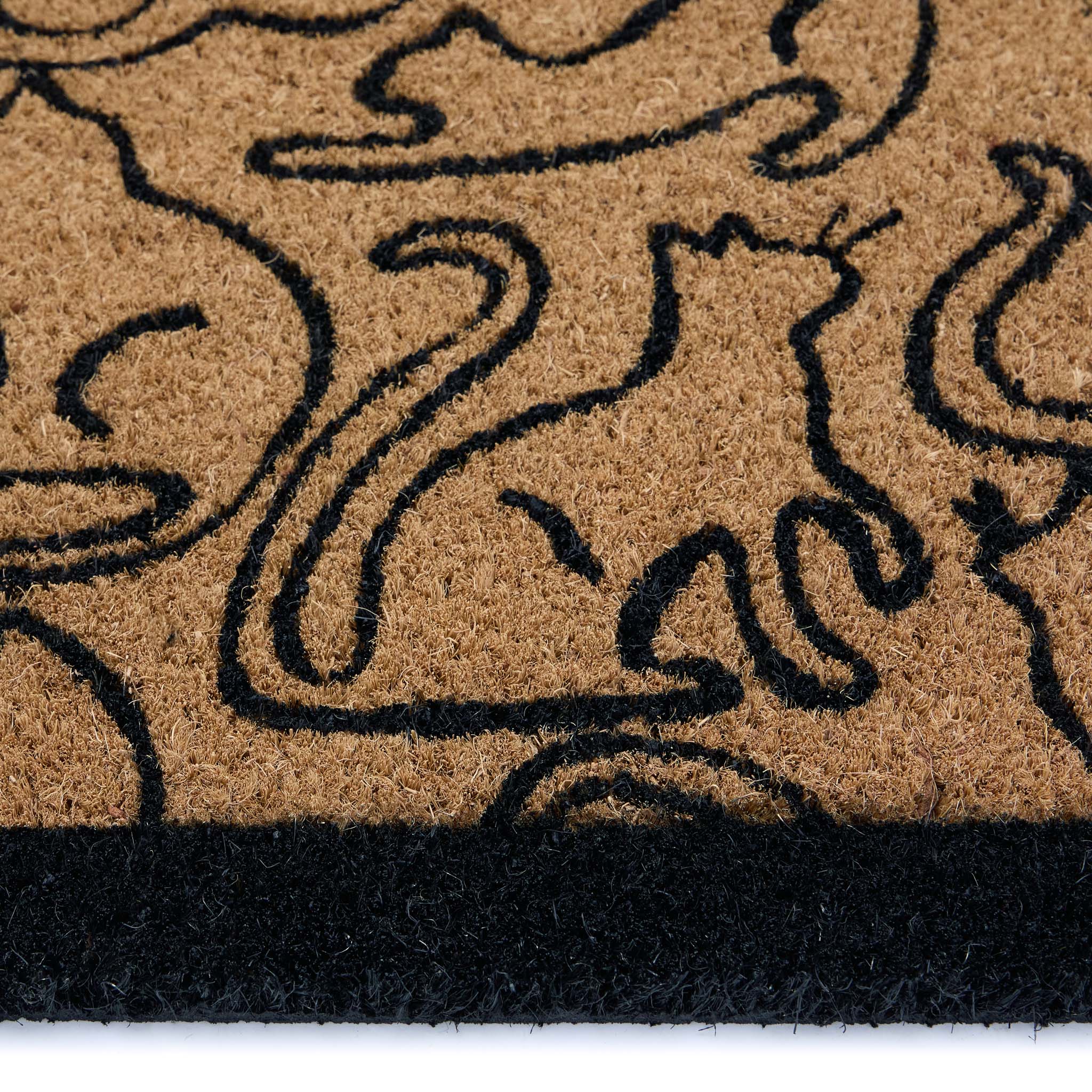 Outline Cats Black Coir Doormat with black outlined cats and a black border.
