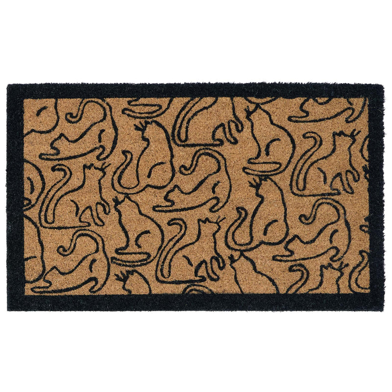 Outline Cats Black Coir Doormat with black outlined cats and a black border.