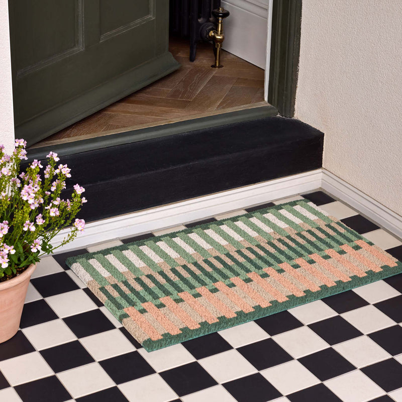 Pastel Broken Coir Stripe Doormat- made from natural coconut fibres featuring a broken stripe pattern.