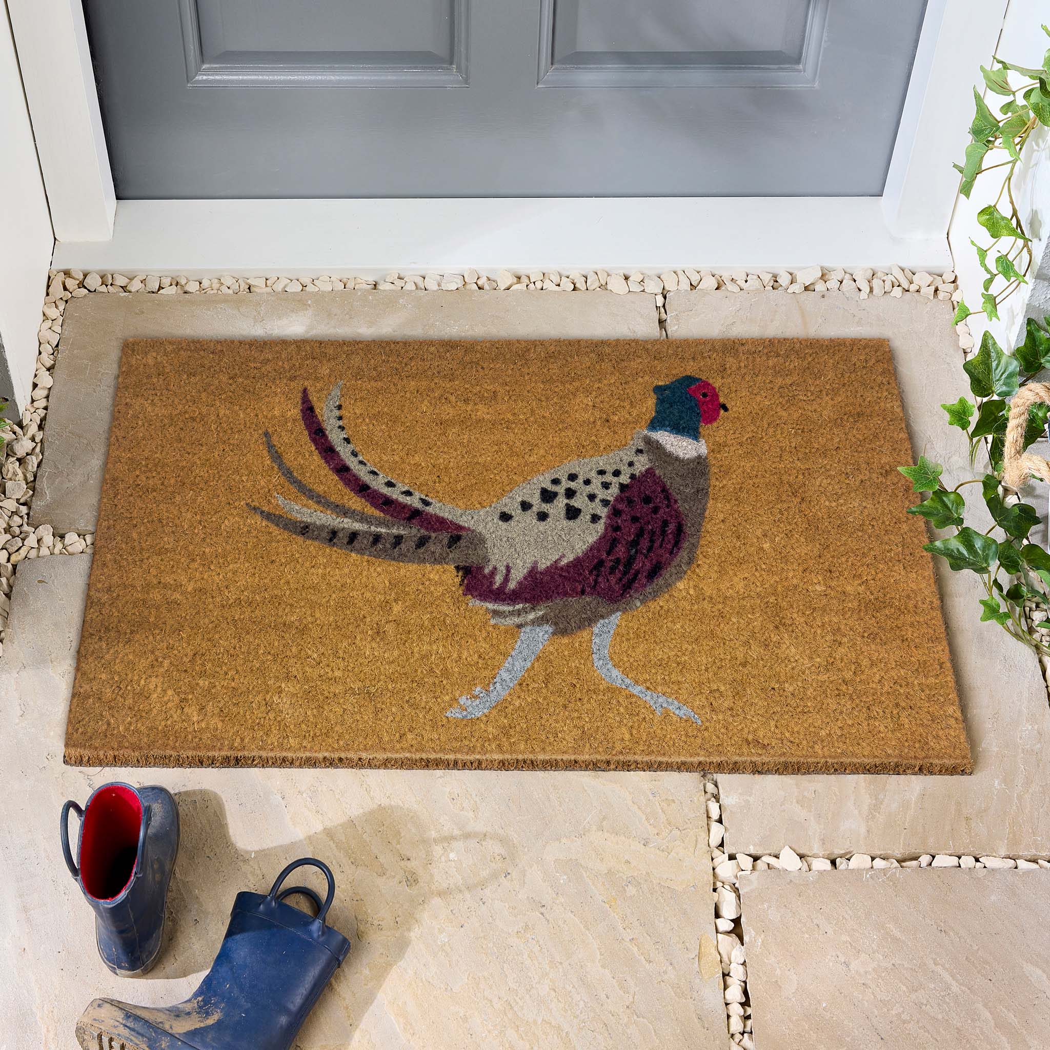 Pheasant Coir Doormat - a 100% recycled material coir doormat featuring a pheasant.