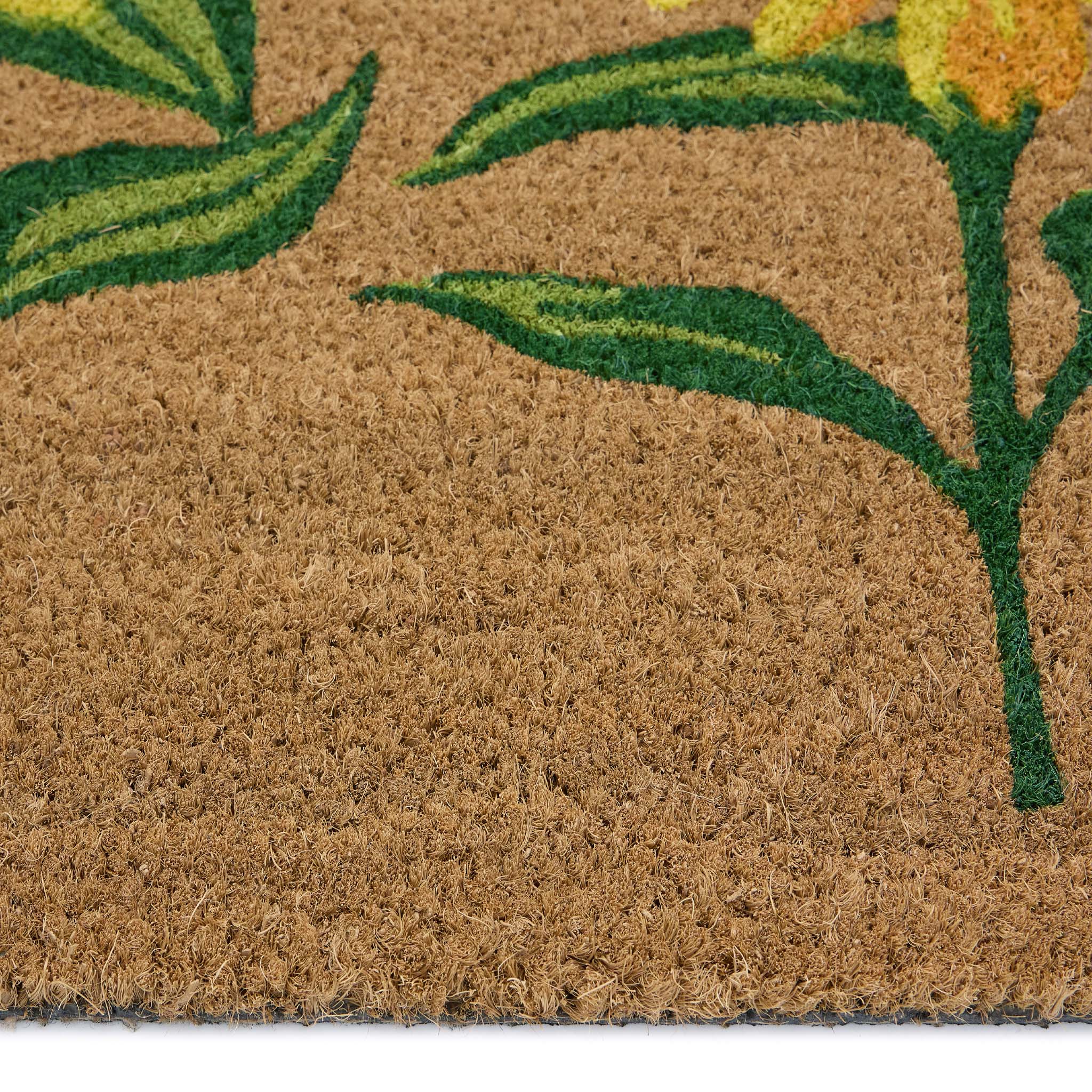 Sunflower Coir Doormat with a floral design. 