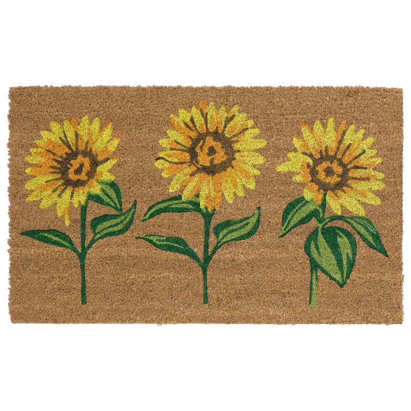 Sunflower Coir Doormat with a floral design. 
