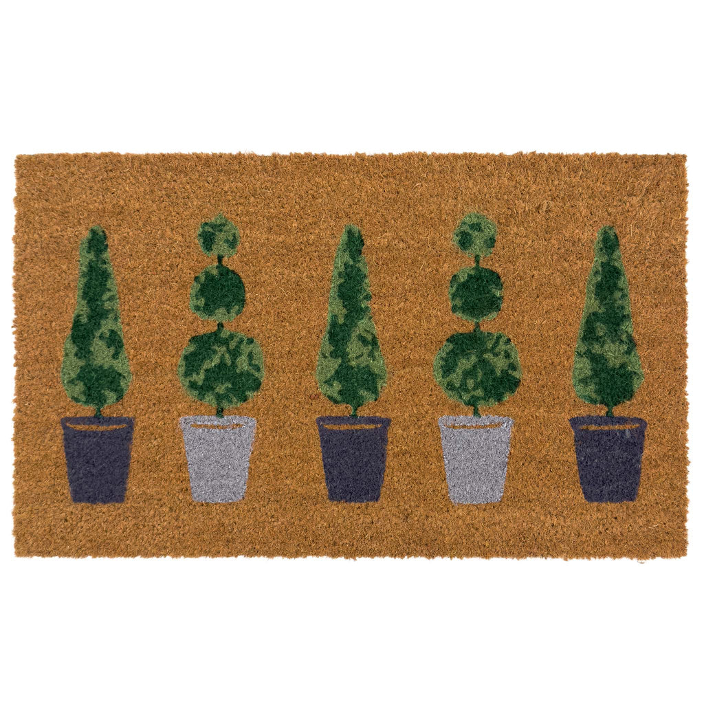 Topiary Coir Doormat - a 100% recycled material coir doormat featuring 5 potted plants.