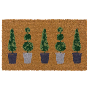 Topiary Coir Doormat - a 100% recycled material coir doormat featuring 5 potted plants.