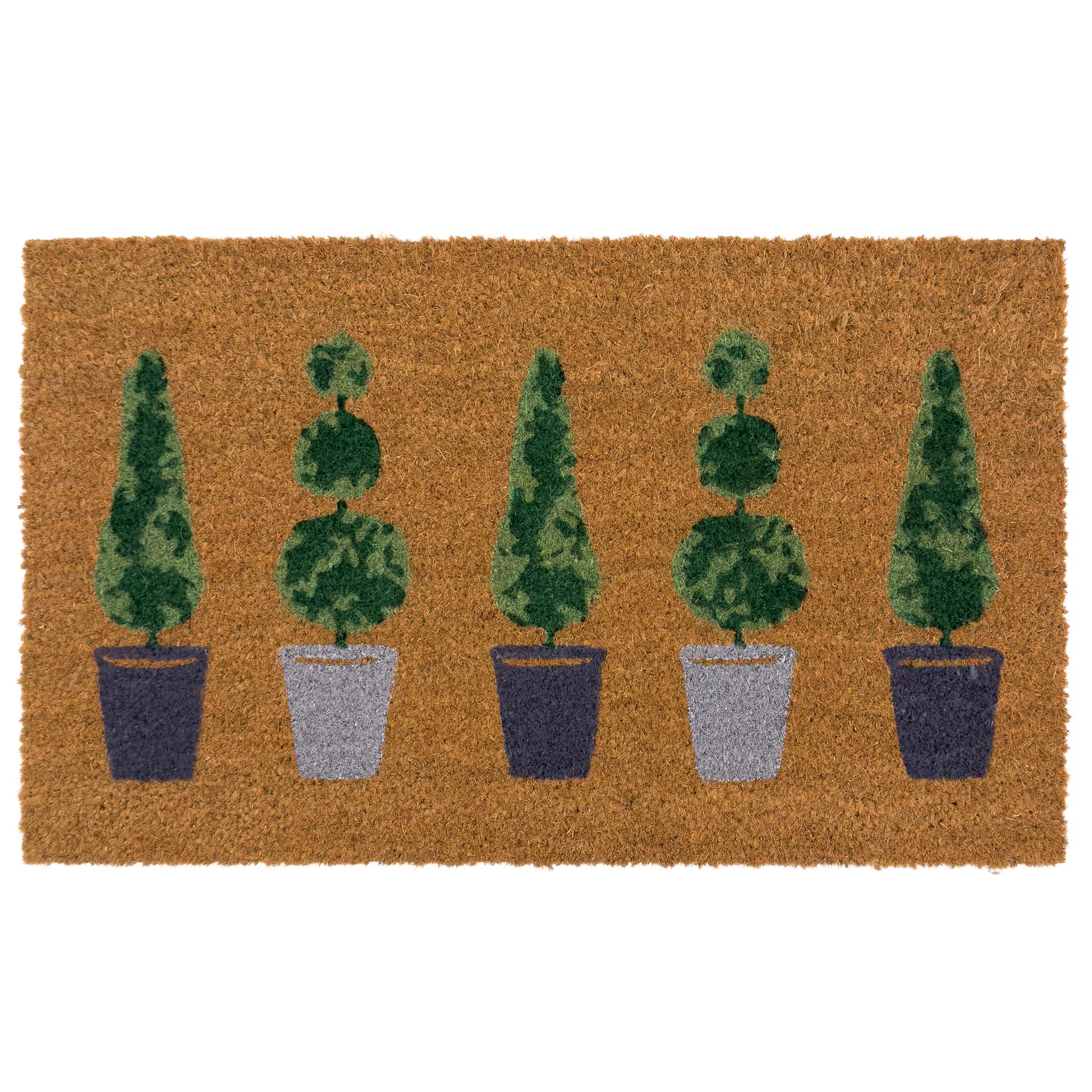 Topiary Coir Doormat - a 100% recycled material coir doormat featuring 5 potted plants.